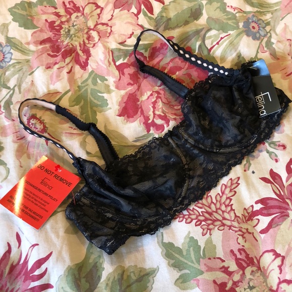 FELINA Size 38C HARLOW Lace Underwire Sexy Romantic Pretty Black & Nude $69 NEW - Picture 8 of 15